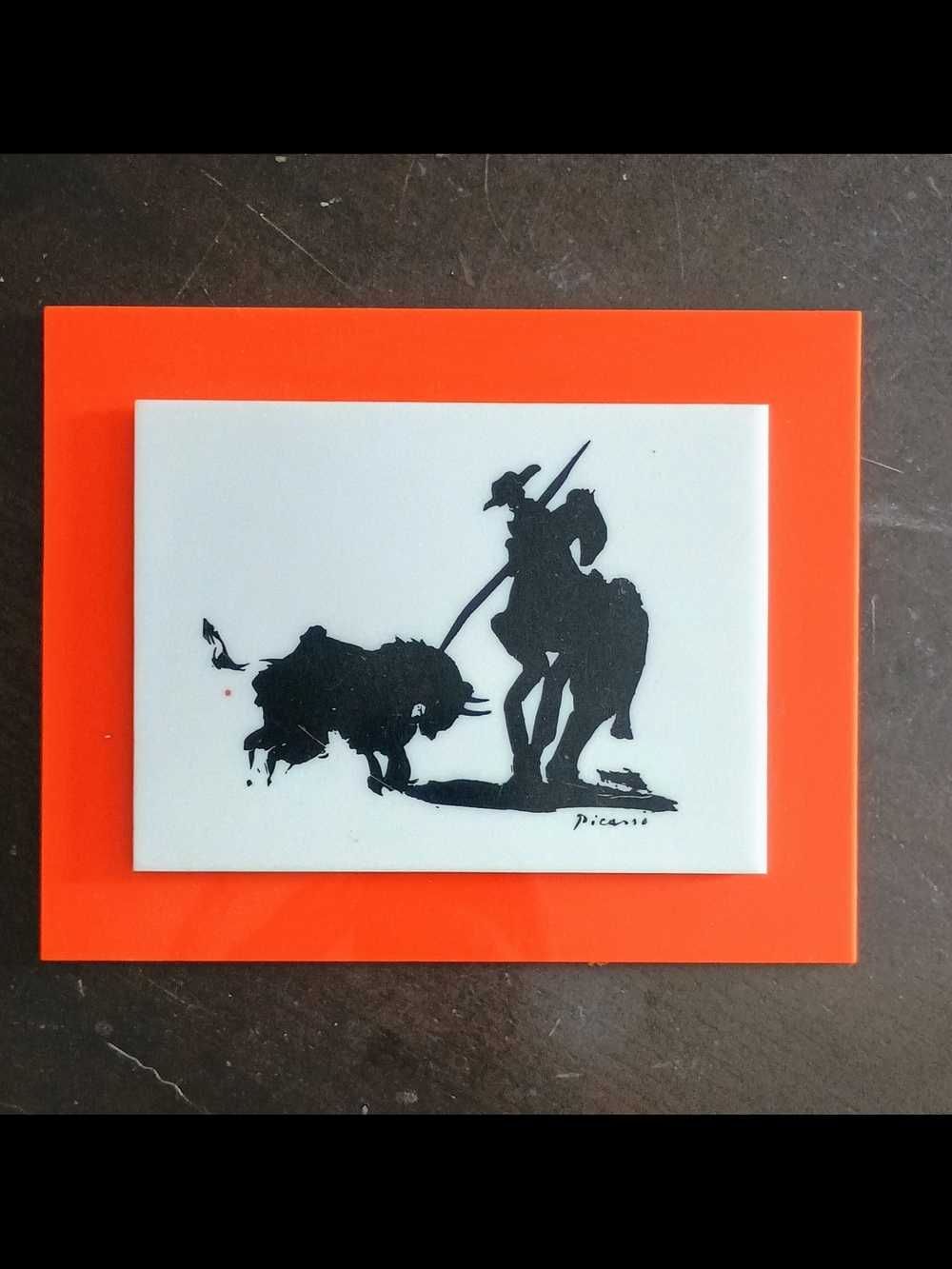 Picasso Matador Bull Art Tile Orange Frame